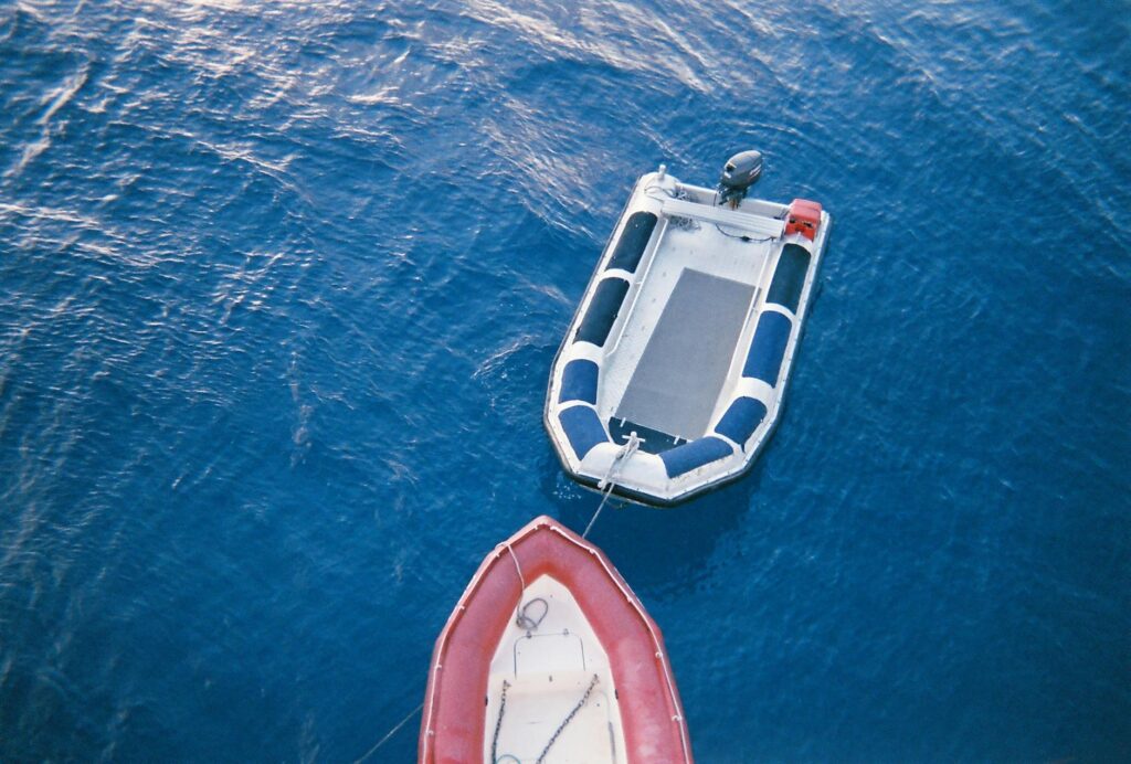 Mercury inflatable dinghy on water
