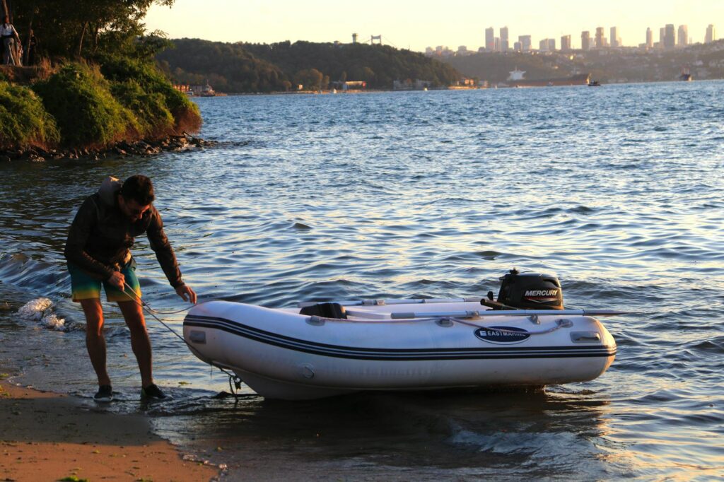 Mercury inflatable heavy duty boat on water